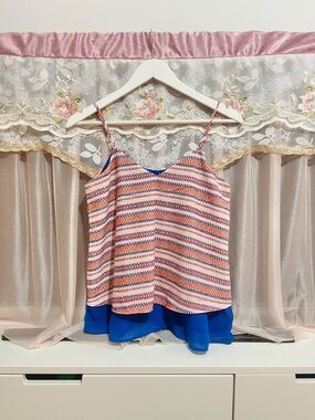 Aqua Multicolor Chevron Print V-neck Cami